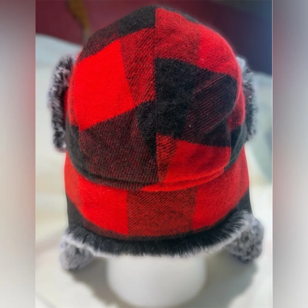 Red and Black Plaid Trapper Hat